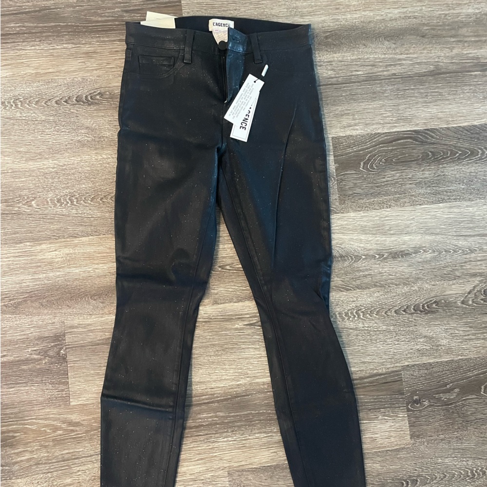 L’AGENCE black glitter coated skinny jeans